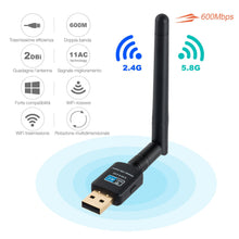 Carica l&#39;immagine nel visualizzatore di Gallery, Adattatore Antenna USB WiFi Chiavetta Wifi con 2dBi 600Mbps - Ilgrandebazar