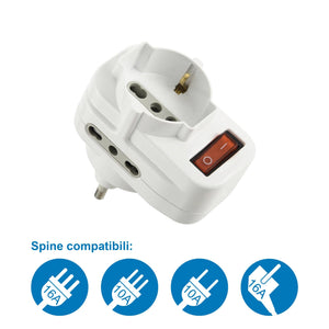 Electraline 71033 Adattatore Multipresa Tripla con Interruttore, Spina Bianco - Ilgrandebazar
