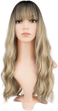 Carica l'immagine nel visualizzatore di Gallery, FESHFEN Parrucca Ondulato con Frangia, 60 cm Parrucche Lunga Frangia Ombre Bionde Donna Sintetico Parrucca Capelli Lunghi Ricci Parrucca Donna Capelli Frangia Uso Quotidiano Festa