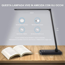 Carica l'immagine nel visualizzatore di Gallery, Lampada da Scrivania, lampada da tavolo con funzione di protezione degli occhi, lampada con 10 livelli di luminosità, 5 modalità di illuminazione, tocca controllo, porta di ricarica USB