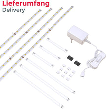 Carica l'immagine nel visualizzatore di Gallery, Striscia LED 2m, set di 4 pezzi da 50cm, Luce bianca naturale 4000k, Include connettori, interruttore e spina europea, uso interno, Accorciabili, Adesive, per soggiorno cucina camera da letto, IP20