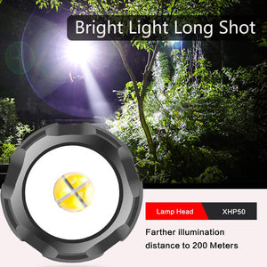 XHP50 - Torcia LED super luminosa, 2000 lumen, ricaricabile con USB, IPX4, impermeabile, 5 modalità di luce, torcia con zoom per campeggio all'aria aperta in bicicletta, con batteria 18650