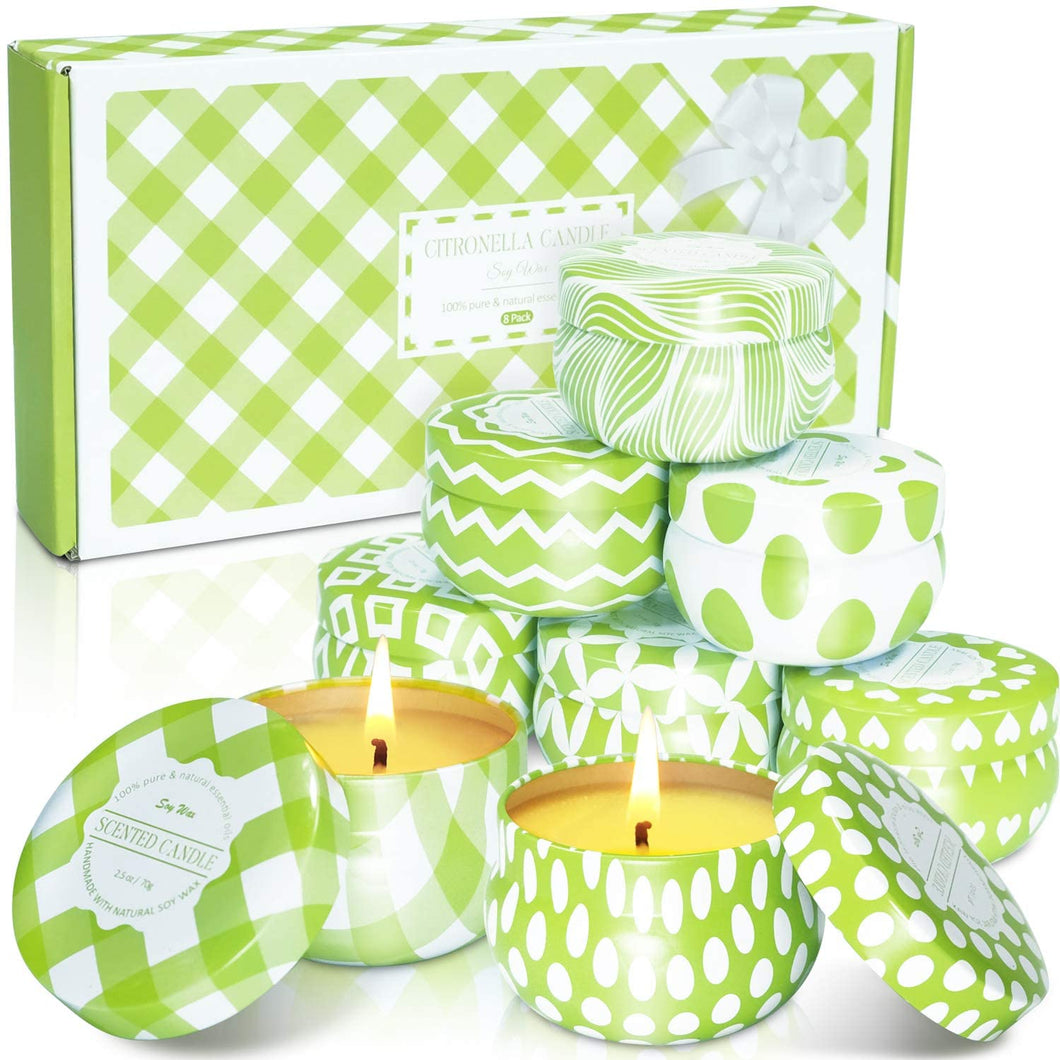 SCENTORINI 8 Candele Citronella Repellenti per Zanzare per Interni ed Esterni, Tempo di Combustione 15 Ore per Candela