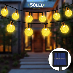 Luce Stringa Solare,50 LED 8 Modalità Luci di Cristallo Decorative a Sfera Decorative in Cristallo per Giardino, Matrimonio, Prato, Cortile, Albero di Natale (Bianco Caldo)