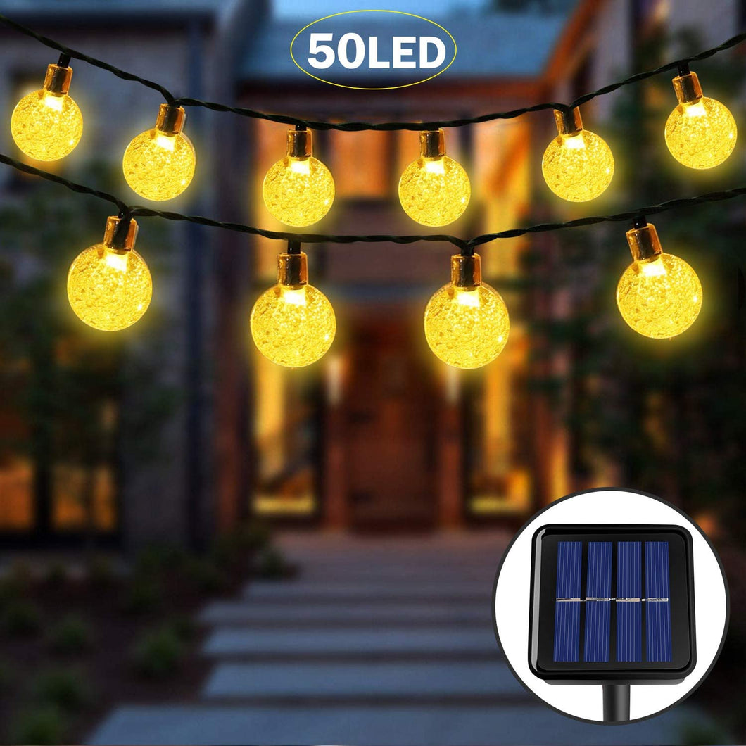 Luce Stringa Solare,50 LED 8 Modalità Luci di Cristallo Decorative a Sfera Decorative in Cristallo per Giardino, Matrimonio, Prato, Cortile, Albero di Natale (Bianco Caldo)