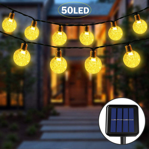 Luce Stringa Solare,50 LED 8 Modalità Luci di Cristallo Decorative a Sfera Decorative in Cristallo per Giardino, Matrimonio, Prato, Cortile, Albero di Natale (Bianco Caldo)