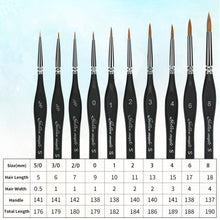 Carica l&#39;immagine nel visualizzatore di Gallery, Pennello dell&#39;artista-10 Pz 10pcs janpanese nylon detail brush set, Nero - Ilgrandebazar