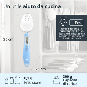 ADE Bilancia digitale a cucchiaio di precisione | bilancia elettronica a cucchiaio dosatore per pesare e dosare precisi | precisione di 0,1 grammi | anche per liquidi | con display LCD | Blu