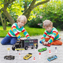 Carica l'immagine nel visualizzatore di Gallery, m zimoon Giocattoli Camion, Giocattolo Camion del Trasportatore di Auto Set con Accessori 8pcs Regalo di 6pcs Mini Metallo Auto per 3-12 Anni Ragazzi Ragazze Bambini