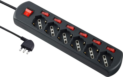 Electraline 62051 Multipresa 6 posti polivalenti Generale, 6 6 Posti, Nero