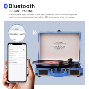 dodocool Giradischi Bluetooth a 3 Velocità (33 1/3 /45/78 Giri), Vintage blu - Ilgrandebazar