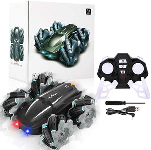 ARANEE Macchina Telecomandata, 4WD RC Auto Telecomando 360° Drift Stunt Veicolo Ricaricabile Elf con Luci Fredde, Sterzo Flessibile, RC Stunt Car per Bambini