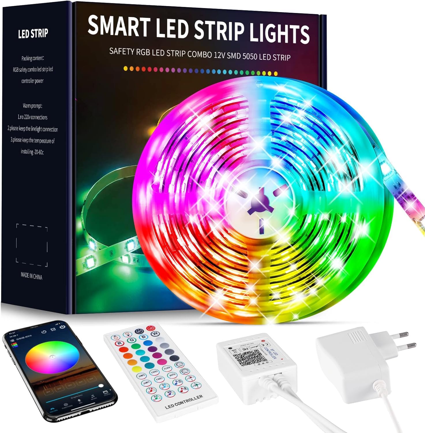 Striscia LED 30 M Impermeabile, IP65 RGB Cambia Colore, Striscia LED Bluetooth, Music Sync, Catena Luminosa A LED Con Telecomando E Controllo App Per Feste - Foto 9