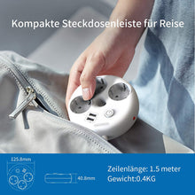 Carica l&#39;immagine nel visualizzatore di Gallery, Presa multipla da muro, Sovratensione Ciabatta NTONPOWER Bagel Multipresa 3 shuko prese con 2 USB per cavo 1,5 metri con interruttore e indicatore e per Soggiorno, Ufficio, Viaggio – Bianco