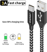 Carica l'immagine nel visualizzatore di Gallery, GIANAC Cavo USB C, [5Pezzi,0.25m 0.5m 1m 2m 3m] Nylon Intrecciato 3A Rapida Ricarica Cavo USB Tipo C per Samsung S8 S9 S10 A30 A40 A50 A70 A20e,Huawei P9 P20 P10 P30,Xiaomi,Sony,Gopro,OnePlus Nero + Argento