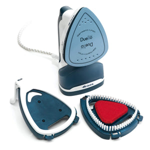 Ariete 6246 Duetto, Ferro Verticale a Vapore e Ferro da Stiro, Ferro da viaggio, Piastra in Ceramica Antiaderente, 1000W, 180Ml, Vapore Potente e Continuo, Bianco/Blu