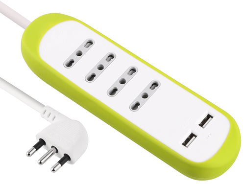Electraline 62062 Multipresa 4 Posti Bivalenti 10/16A e 2 USB 2.1A con Verde - Ilgrandebazar
