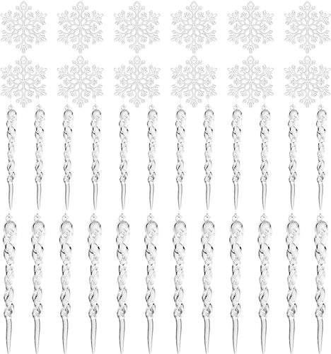 LEMESO 36 pz Decorazioni Albero di Natale Ghiaccioli Natalizi Fiocchi di Neve Goccia Coni Gelato Cristallo Pendenti Ciondoli Addobbi Trasparente in Plastica Ornamenti Con Fili da Appendere