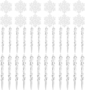 LEMESO 36 pz Decorazioni Albero di Natale Ghiaccioli Natalizi Fiocchi di Neve Goccia Coni Gelato Cristallo Pendenti Ciondoli Addobbi Trasparente in Plastica Ornamenti Con Fili da Appendere