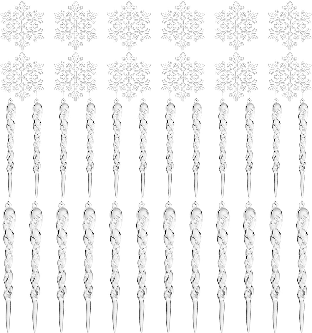 LEMESO 36 pz Decorazioni Albero di Natale Ghiaccioli Natalizi Fiocchi di Neve Goccia Coni Gelato Cristallo Pendenti Ciondoli Addobbi Trasparente in Plastica Ornamenti Con Fili da Appendere