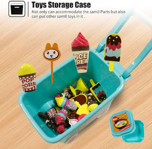 Giocattolo del Carrello del Gelato - 45 PC Fai Finta di Giocare Set Cibo Giochi di Ruolo di Alimenti Giocattoli Dessert Caramelle Gioca Regalo Educativo per Bambini 2 3 4 Anni Ragazze e Ragazzi