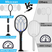 Carica l'immagine nel visualizzatore di Gallery, Racchetta Zanzare Elettrica Ricaricabile 2 in 1, 3800V Swatter Insetti Elettrico 5 Strati Protezione Maglia, 3 LED Trappola per Zanzare, con Manico Staccabile per Uso Esterno Interno Nero