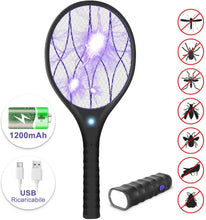 Carica l&#39;immagine nel visualizzatore di Gallery, YISSVIC Racchetta Zanzare Elettrica, 1200 mAh Ricarica USB, 3800 Volt con Torcia Rimovibile, Illuminazione a LED, Protezione Maglia a Doppio Strato, Adatto per Casa Giardino Campeggio BBQ Picnic