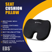 Carica l'immagine nel visualizzatore di Gallery, EDS - Cuscino ortopedico in memory foam, traspirante, per sedie da ufficio, sedia a rotelle, sedie da cucina, reclinabili, sedili auto, sedie da scrivania, fondo antiscivolo, lavabile (nero)