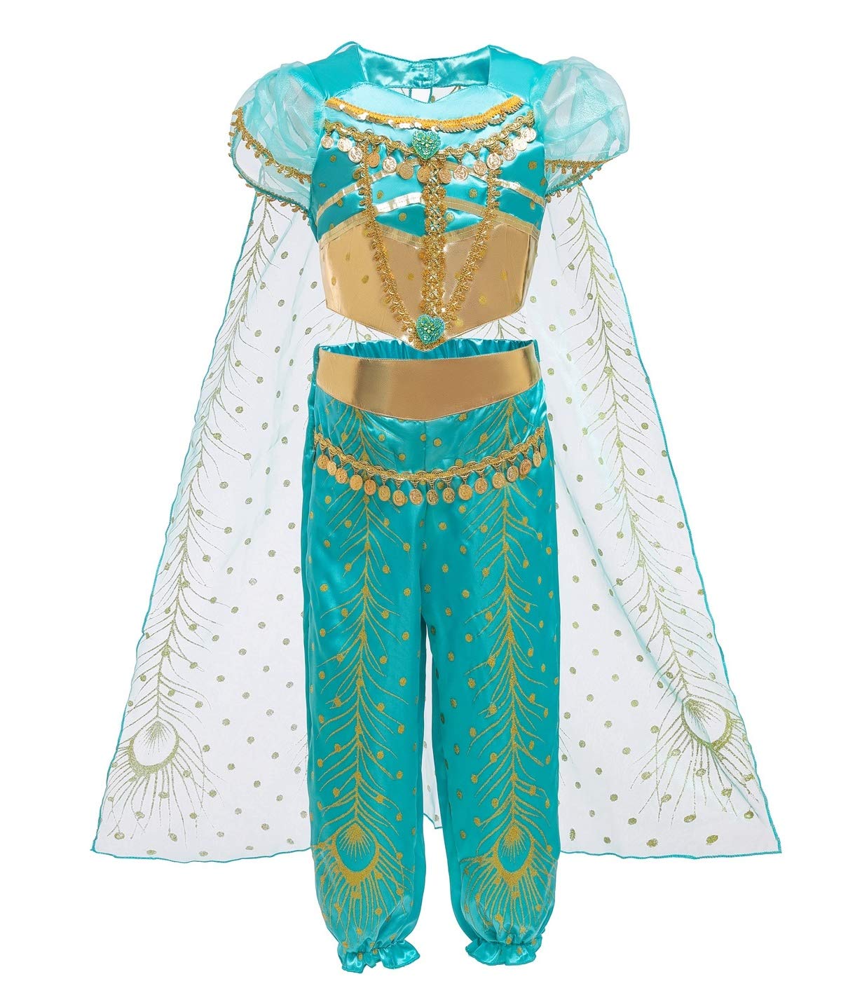 Le SSara Costume Jasmine Princess per Bambini Paillettes Halloween