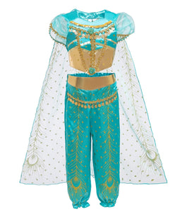 Le SSara Costume Jasmine Princess per Bambini Paillettes Halloween Aladdin... - Ilgrandebazar