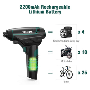 BEAUDENS Compressore Aria Portatile Auto Pompa Senza Fili per auto Nero - Ilgrandebazar