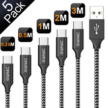 Carica l'immagine nel visualizzatore di Gallery, GIANAC Cavo USB C, 5Pezzi[0.25M 0.5M 1M 2M 3M] 3A Nylon Type-C di... - Ilgrandebazar
