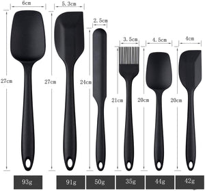 G.a HOMEFAVOR Spatole in Silicone, Set 6 PCS Spatola da Cucina Utensili, Resistente al Calore Antiaderenti Utensili da Cucina in Silicone, Compreso Cucchiaio in Silicone, Pennelli da Cucina ECC, Nero