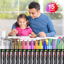 Carica l'immagine nel visualizzatore di Gallery, Gafild Pennarelli Metallic Marker Penne, Pennarelli a Vernice Acrilica 15 Colori Impermeabile Pittura Arte Pennarello Set per Ceramica, Tessuti, Plastica, Vetro, Metallo, Legno, Roccia, Tela, Carta