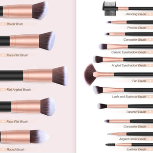 Pennelli Make Up BESTOPE Pennelli per il Trucco Set di 16 Pennelli per il Make-up Professionali, Eyeliner, Ombretto, Sopracciglia.