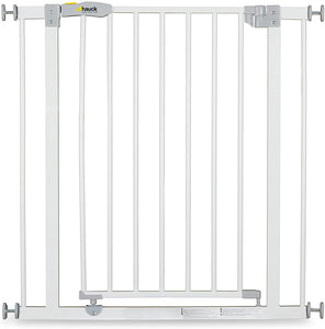 Hauck Open'n Stop Cancelletto di Sicurezza 96 - 101 cm, Estensione 21 cm a pressione, senza fori, Compatibile con Estensioni Separate e Adattatore Y, Metallo, Bianco, Per ringhiere rotonde