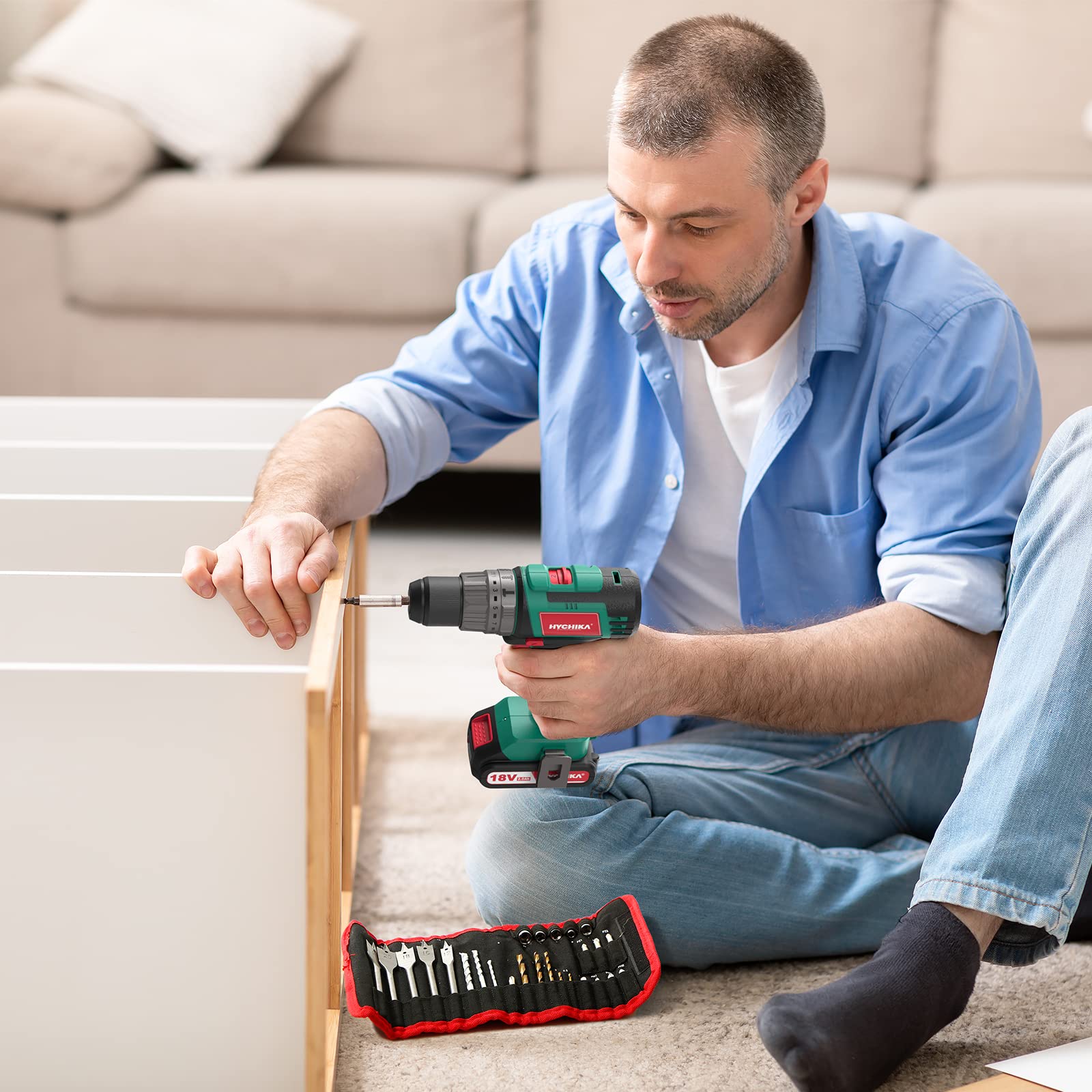 Trapano Avvitatore A Batteria HYCHIKA 18V Brushless - 60Nm, 53 Accessori, Con Batteria 2.0Ah E Caricatore - Foto 2