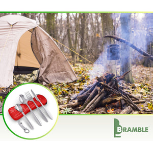 5 Premium Acciaio Inossidabile Set Posate da Campeggio - Cucchiaio Rosso - Ilgrandebazar