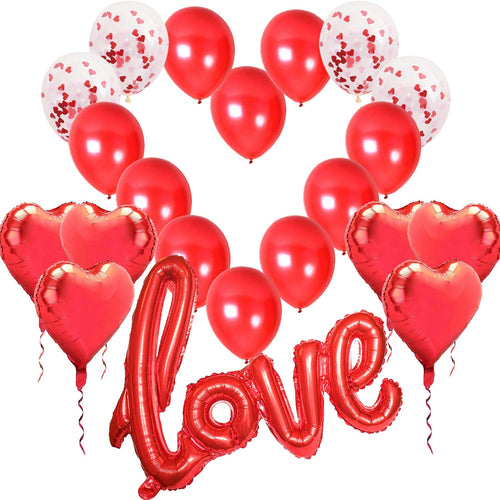 Kit Romantico, Love XXL Rosso, 6 Palloncini a Forma di Cuore Rossi, Set - Ilgrandebazar