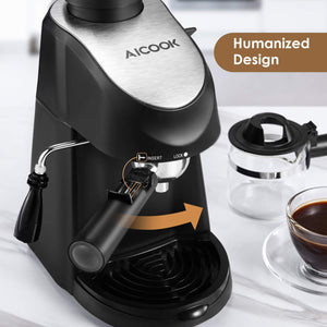 Macchina caffe espresso, Aicook 8 bar semiautomatica macchina 4-cup, Nero - Ilgrandebazar