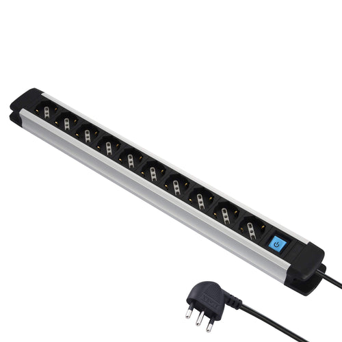 Electraline 61903, Multipresa Alu-Line 10 posti polivalenti Argento/Nero - Ilgrandebazar