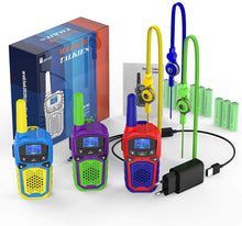 Carica l'immagine nel visualizzatore di Gallery, woktok Walkie Talkie Ricaricabile per Bambini 8 canali Funzione VOX Fino a 3 km in Area Aperta con Schermo LCD retroilluminato Ideale per attività avventurose all'aperto Gioca in Campeggio (3packs)