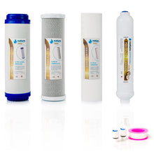 Carica l'immagine nel visualizzatore di Gallery, Confezione da 4 filtri universali per osmosi inversa domestica e membrana Vontron 75GPD - Filtri acqua per apparecchiature ad osmosi inversa a 5 stadi - Include connettori - Nature Water Professionals