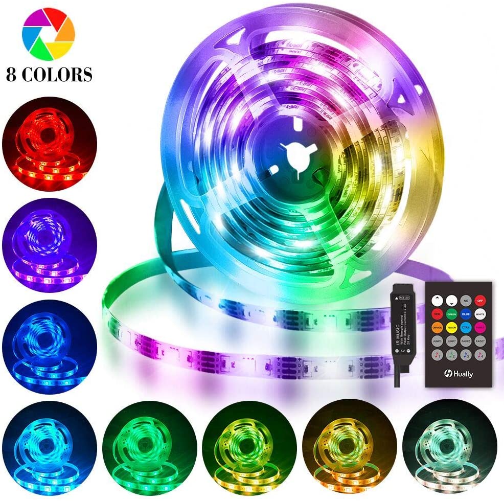Striscia LED 3M, Hually 90 LEDs Strisce LED RGB 5050 con Telecomando RF,Sincronizza con la musica, 4 Modalità, Impermeabile USB alimentata LED Striscia per Decorazioni, Cucina, Festa, Natale, Bar ecc