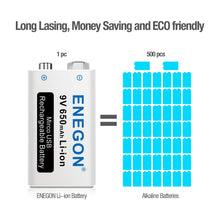 Carica l'immagine nel visualizzatore di Gallery, ENEGON 9V USB Dirette Batteria 659mAh 2 &amp; Cavo di ricarica - Ilgrandebazar