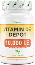 Carica l&#39;immagine nel visualizzatore di Gallery, Vitamina D3 10.000 UI 365 Compresse, Dosaggio Alto, Dose Giornaliera 1000 UI al Giorno (Ogni 10 Giorni), Una Compressa di Vitamina D Ogni 10 Giorni - Vit4ever