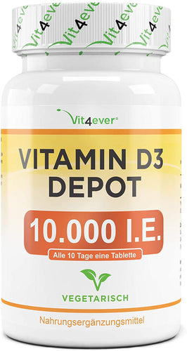 Vitamina D3 10.000 UI 365 Compresse, Dosaggio Alto, Dose Giornaliera 1000 UI al Giorno (Ogni 10 Giorni), Una Compressa di Vitamina D Ogni 10 Giorni - Vit4ever