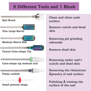 Set di Punte per Unghie, H/E 7 Pcs Fresa Unghi, Professionale Nail... - Ilgrandebazar
