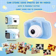 Carica l'immagine nel visualizzatore di Gallery, ASIUR Fotocamera Digitale per Bambini Giocattoli Fotocamera per Bambini Fotocamera da 2 Pollici Schermo HD Videocamera 1080P Regali per Ragazzi e Ragazze da 3 a 8 Anni (Bleu)