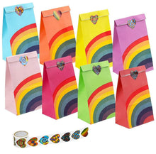 Carica l'immagine nel visualizzatore di Gallery, Funny House 40 Pezzi Sacchetti Regalo di Carta Regalo Confetti Borse Arcobaleno Festa con Un Rotolo di 100 Adesivi per Bambini Feste di Compleanno
